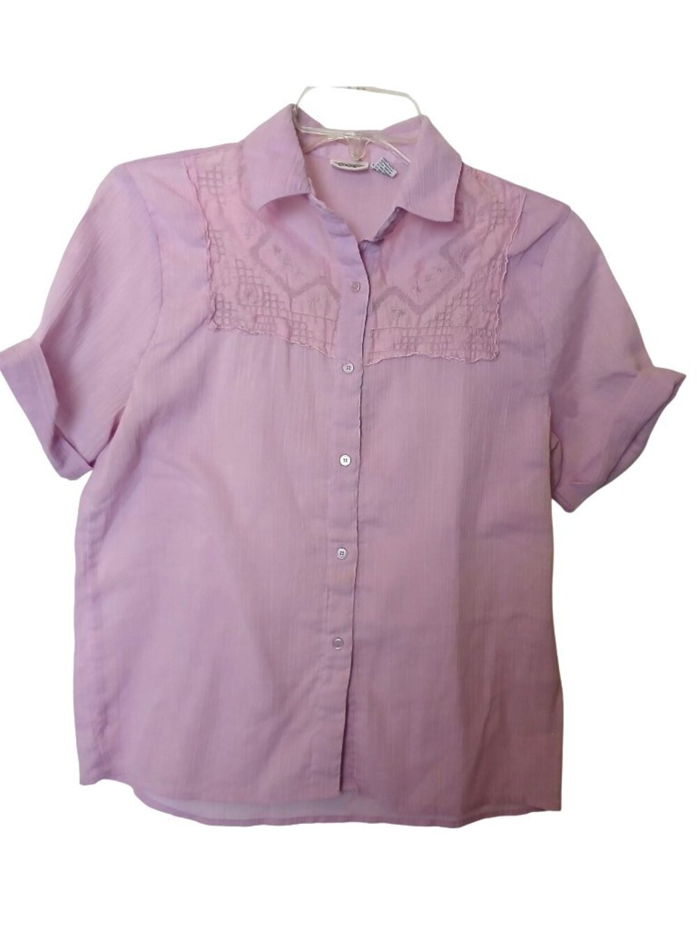 VTG 80s Genesis Button Lavender Blouse Medium Cotton Blend Short Sleeve #D-30